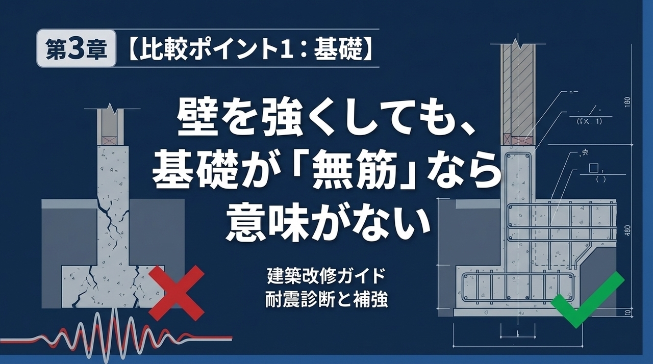 第3章：【比較ポイント1：基礎】壁を強くしても、基礎が「無筋」なら意味がない