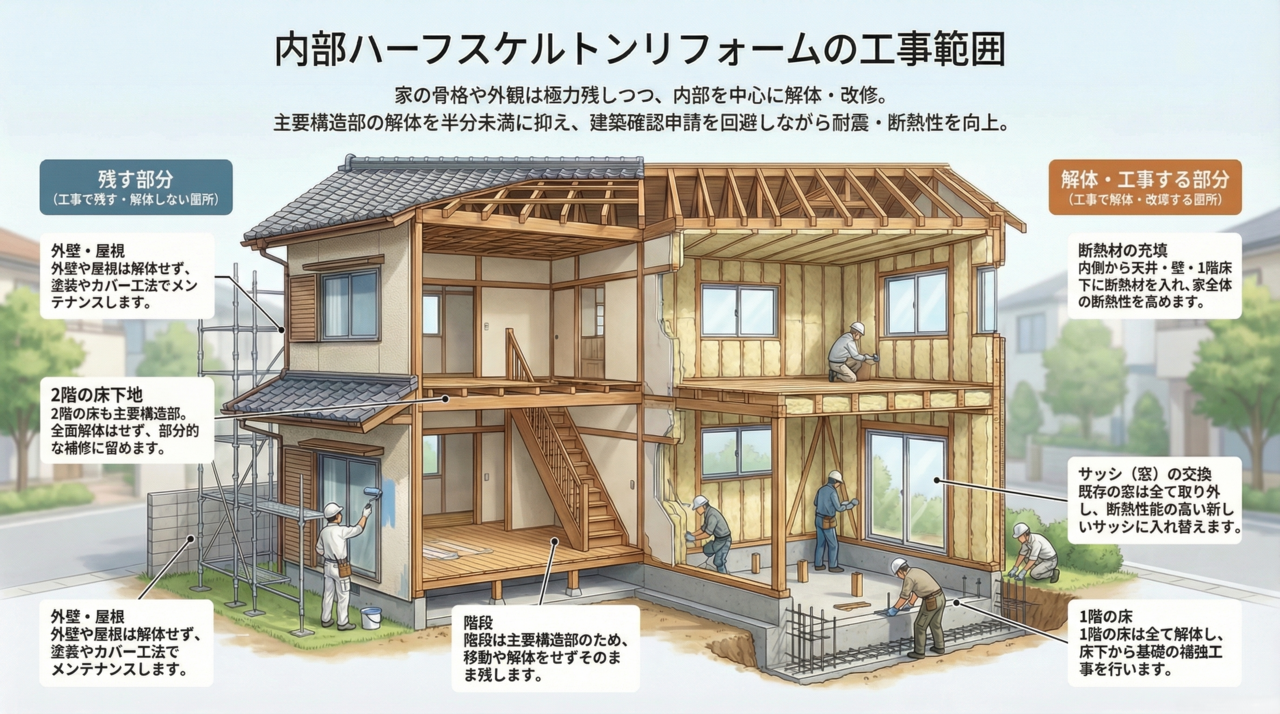内部ハーフスケルトンリフォームの工事範囲