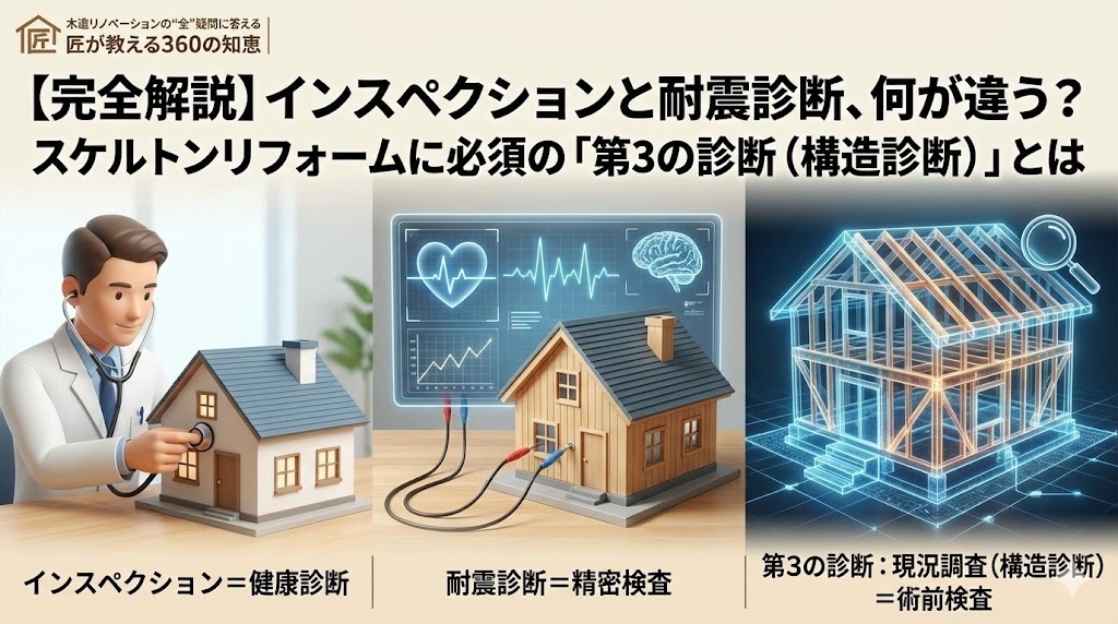 【完全解説】インスペクションと耐震診断、何が違う？スケルトンリフォームに必須の「第3の診断（構造診断）」とは