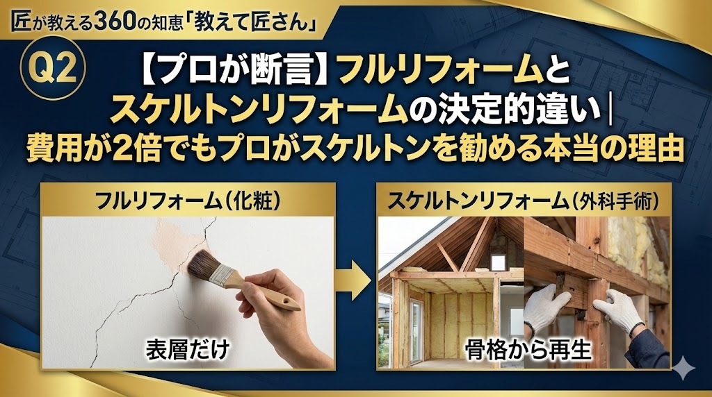 【プロが断言】フルリフォームとスケルトンリフォームの決定的違い｜費用が2倍でもプロがスケルトンを勧める本当の理由