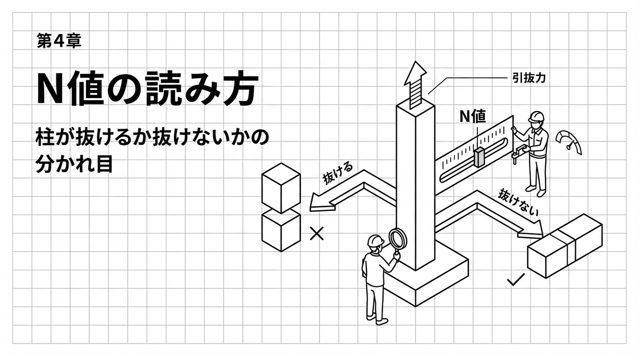 N値の読み方 — 柱が抜けるか抜けないかの分かれ目
