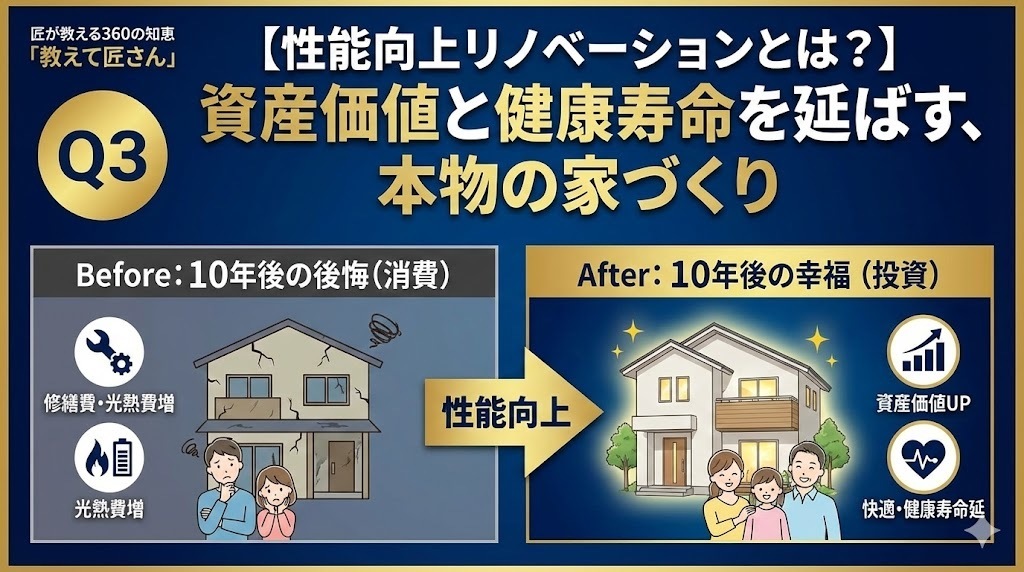 【性能向上リノベーションとは？】資産価値と健康寿命を延ばす、本物の家づくり