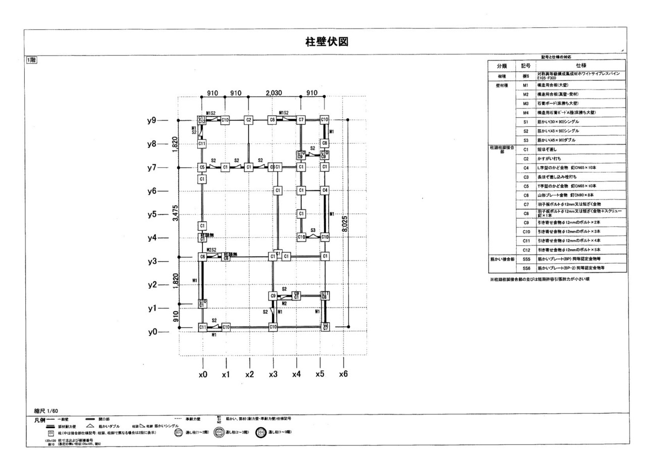 大田区　フルリノベ　１階柱壁伏図