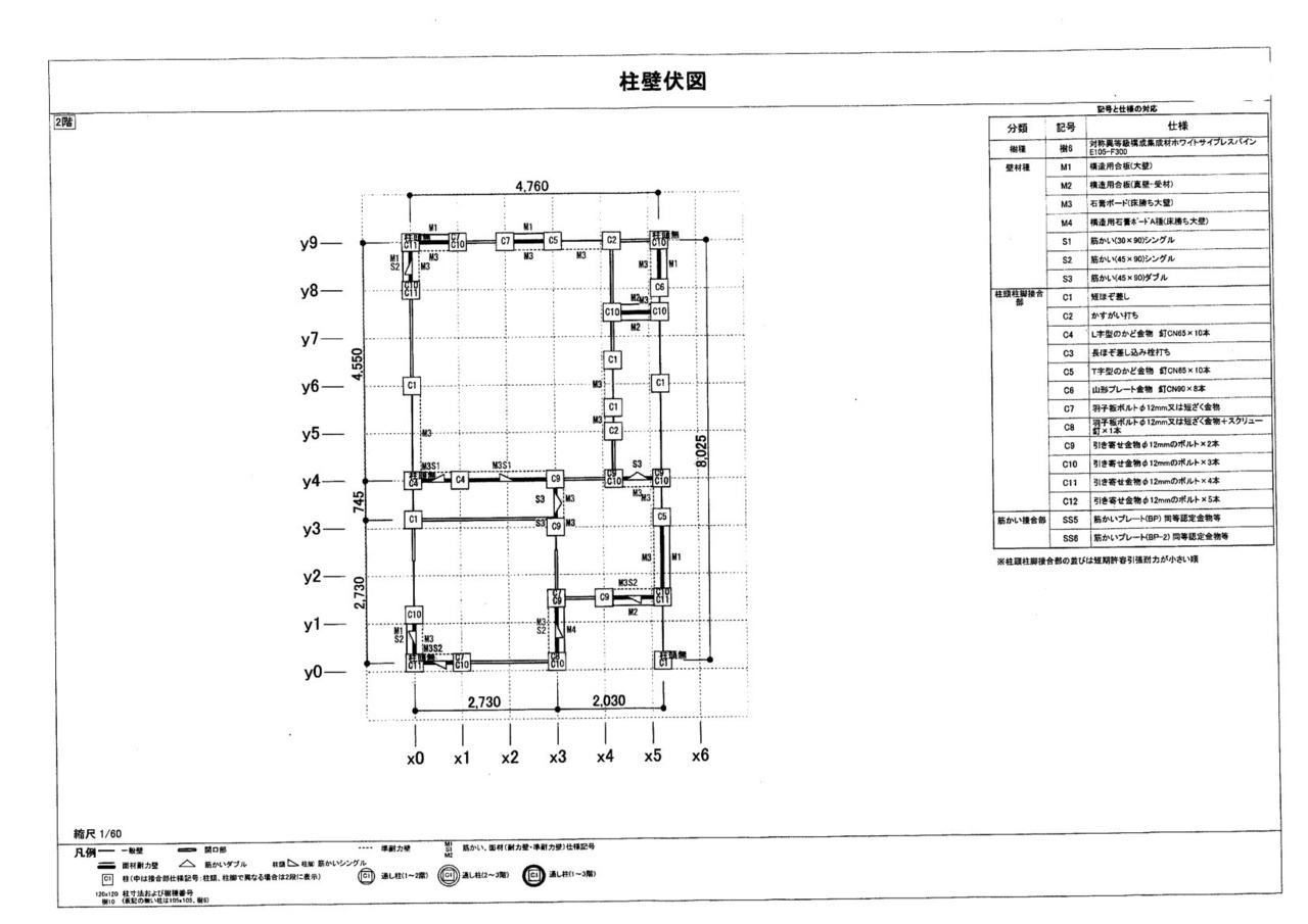 大田区　２階柱壁伏図　戸建