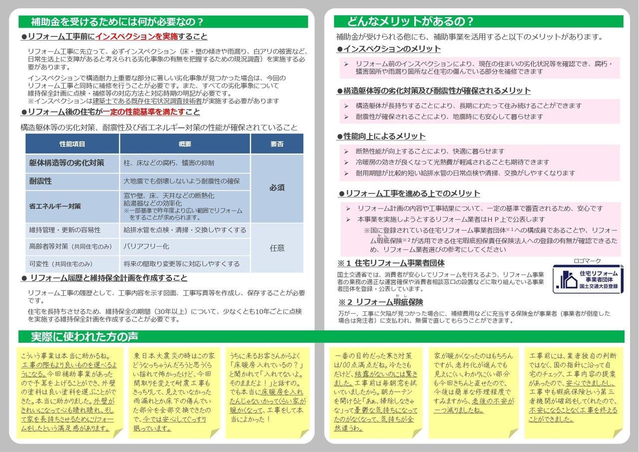 長期優良住宅化リフォーム支援事業　概要チラシ