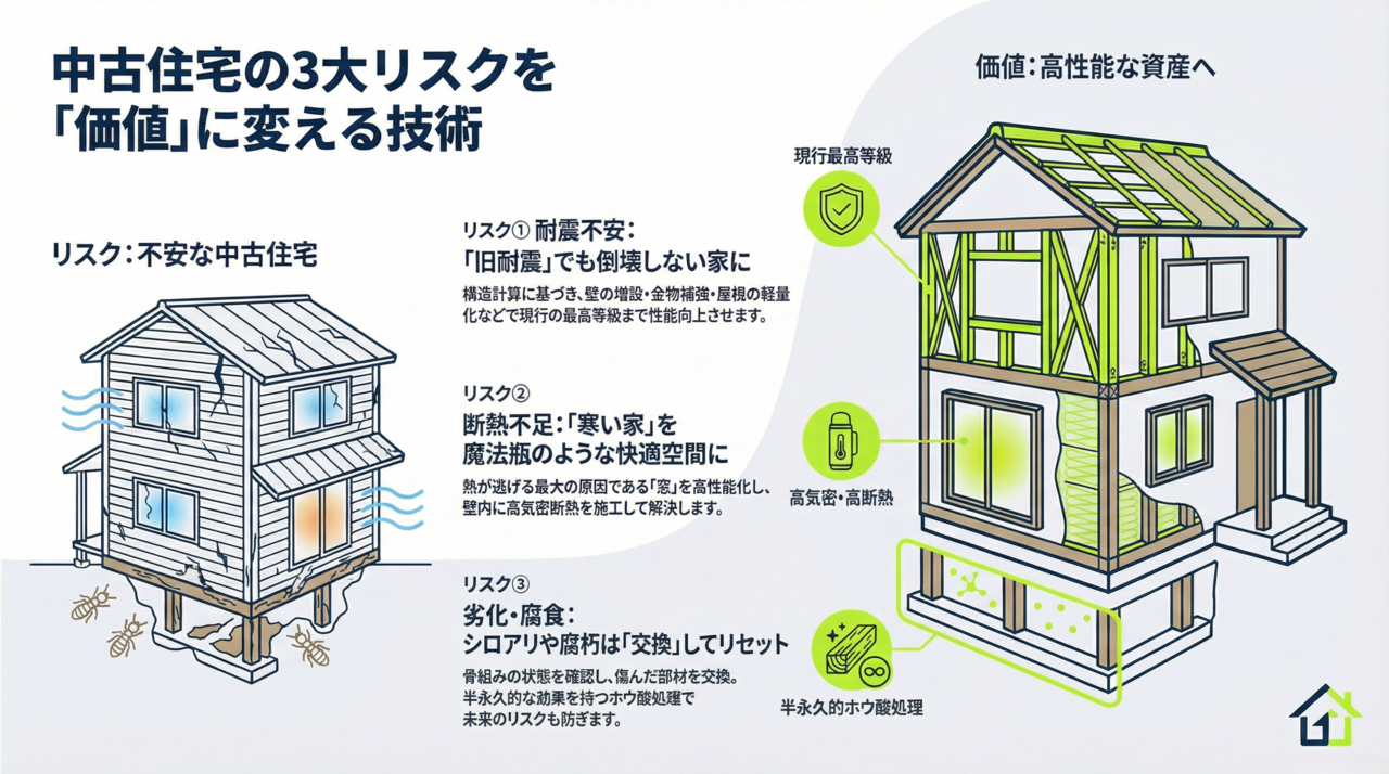【デメリット】中古住宅の「3大リスク」と、技術による解決策