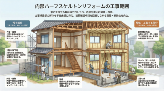 内部ハーフスケルトンリフォームの工事範囲