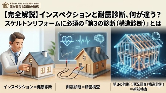 【完全解説】インスペクションと耐震診断、何が違う？スケルトンリフォームに必須の「第3の診断（構造診断）」とは
