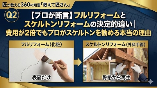【プロが断言】フルリフォームとスケルトンリフォームの決定的違い｜費用が2倍でもプロがスケルトンを勧める本当の理由