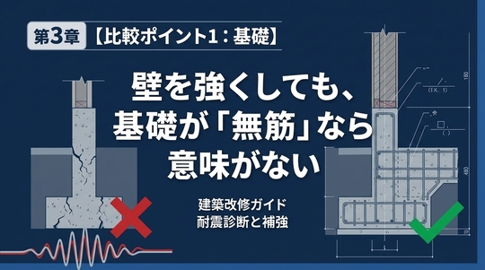 第3章：【比較ポイント1：基礎】壁を強くしても、基礎が「無筋」なら意味がない