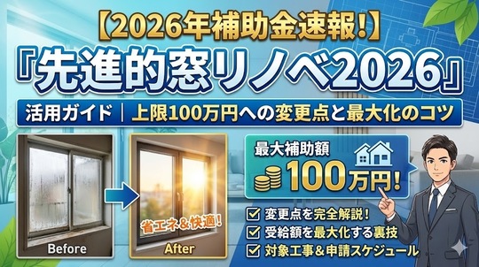 【2026年補助金】『先進的窓リノベ2026』活用ガイド｜上限100万円への変更点と最大化のコツ